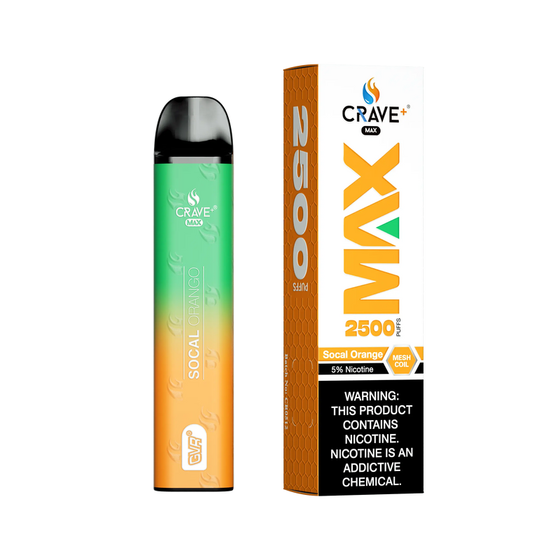 Crave Max Vape - 2500 Puffs Mesh Coil - VSZN, Crave Max Vape socal orange