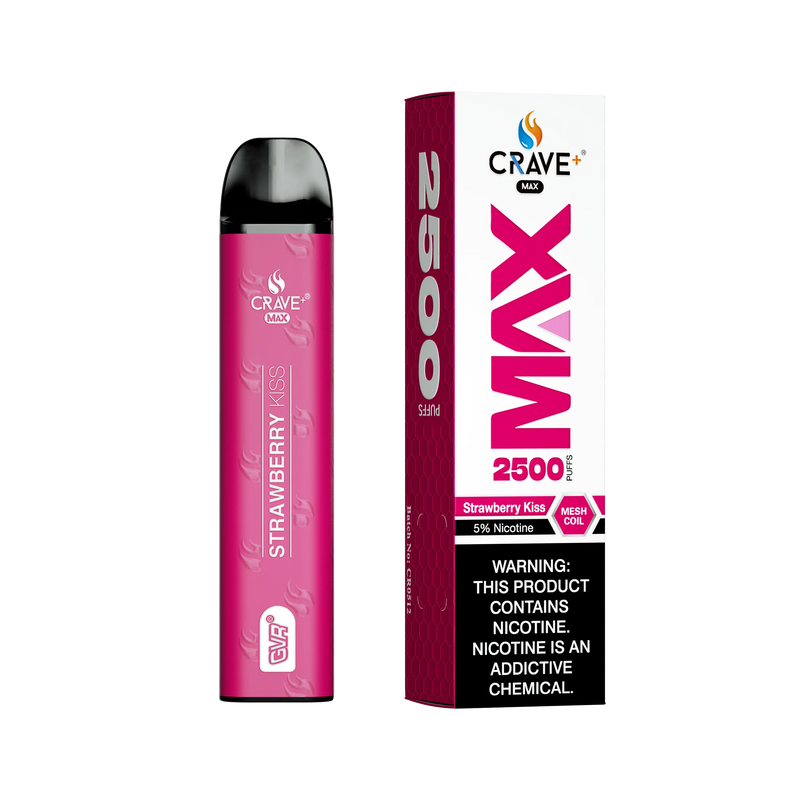 Crave Max Vape - 2500 Puffs Mesh Coil - VSZN, Crave Max Vape strawberry kiss