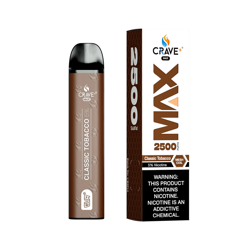 Crave Max Vape - 2500 Puffs Mesh Coil - VSZN, Crave Max Vape classic tobacco
