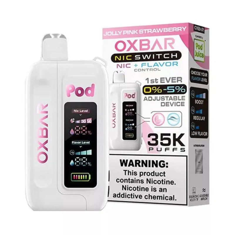 OXBAR x Pod Juice Nic Switch 35000 OXBAR X POD JUICE, oxbar jolly pink strawberry, jolly pink strawberry oxbar 