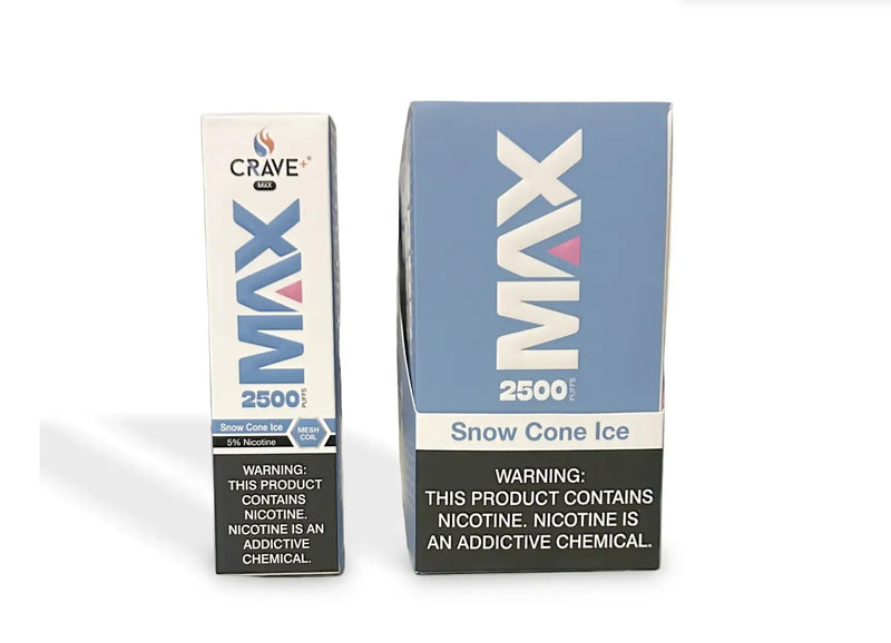 Crave Max Vape - 2500 Puffs Mesh Coil Crave, crave max snow cone ice, Crave Max Vape snow cone ice