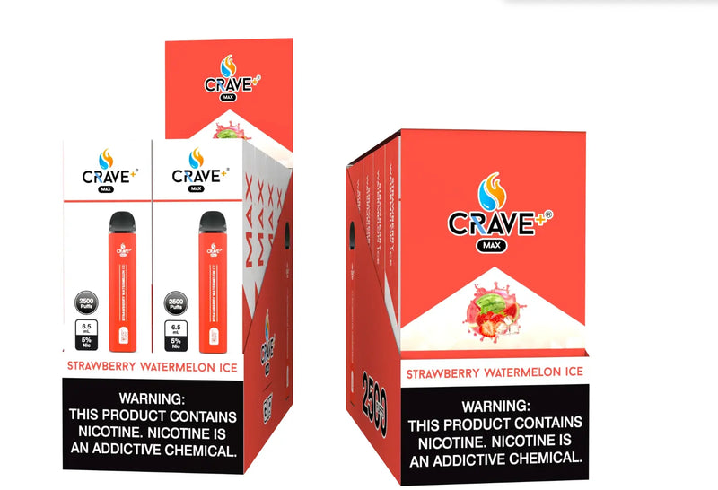 Crave Max Vape - 2500 Puffs Mesh Coil Crave, crave max strawberry watermelon ice, Crave Max Vape strawberry watermelon